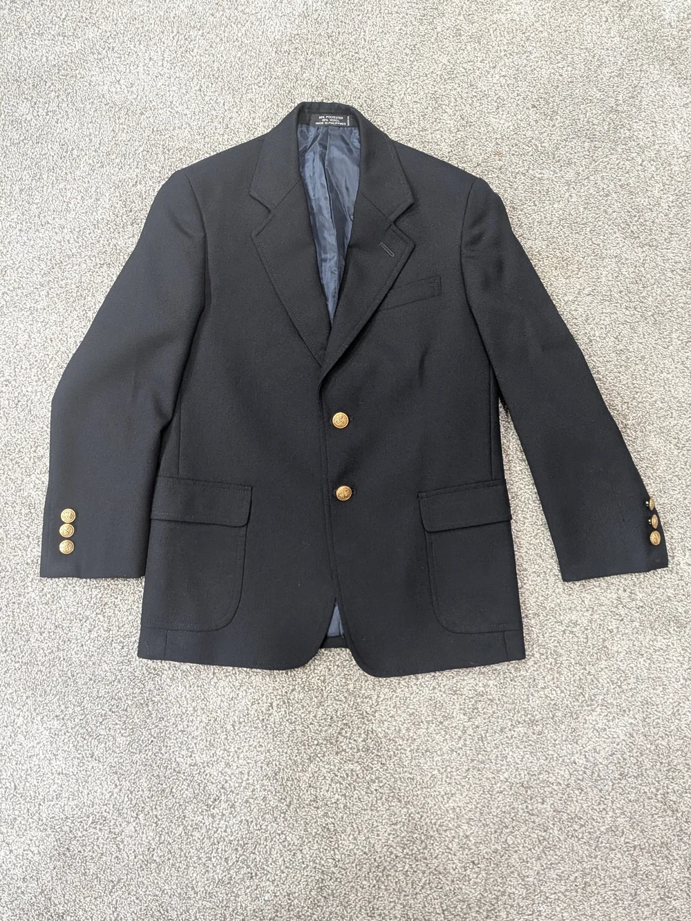 Nordstrom Suit Jacket Blazer Boys 10R Navy Gold Button Wool Blend Classic Preppy